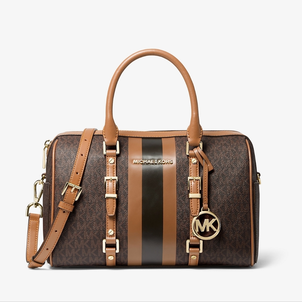 Michael Kors Brown and Tan Bedford Duffel Satchel Bag - Picture 15 of 16